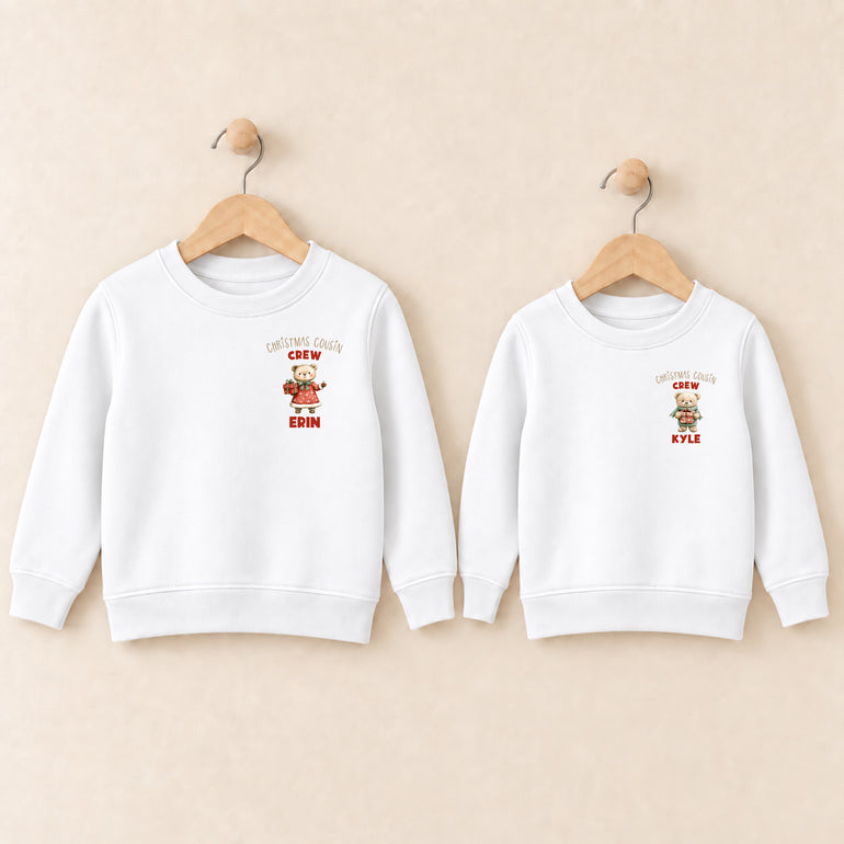 Teddy bear Christmas Cousin Crew jumper with a bear and name for each cousin, alternative view