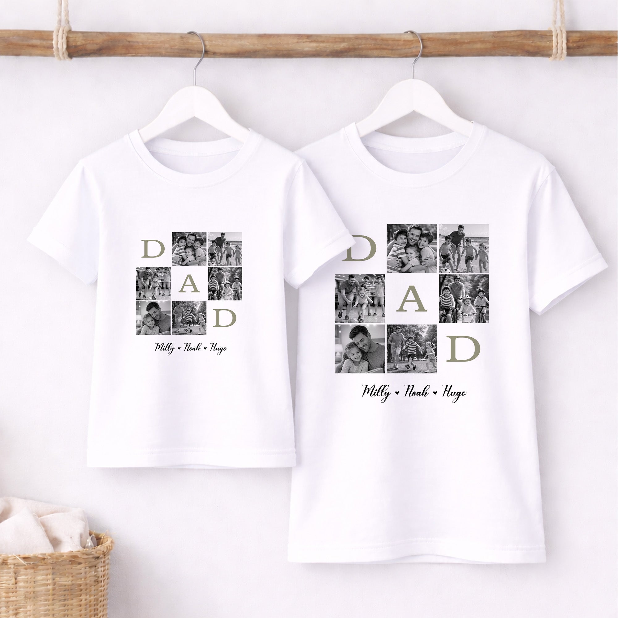Personalised Dad photo collage Father’s Day outfit with matching adult and children’s T-shirts
