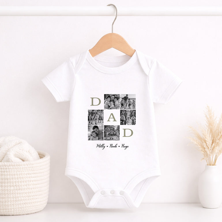 Personalised baby vest with custom Dad photo collage for first Father’s Day
