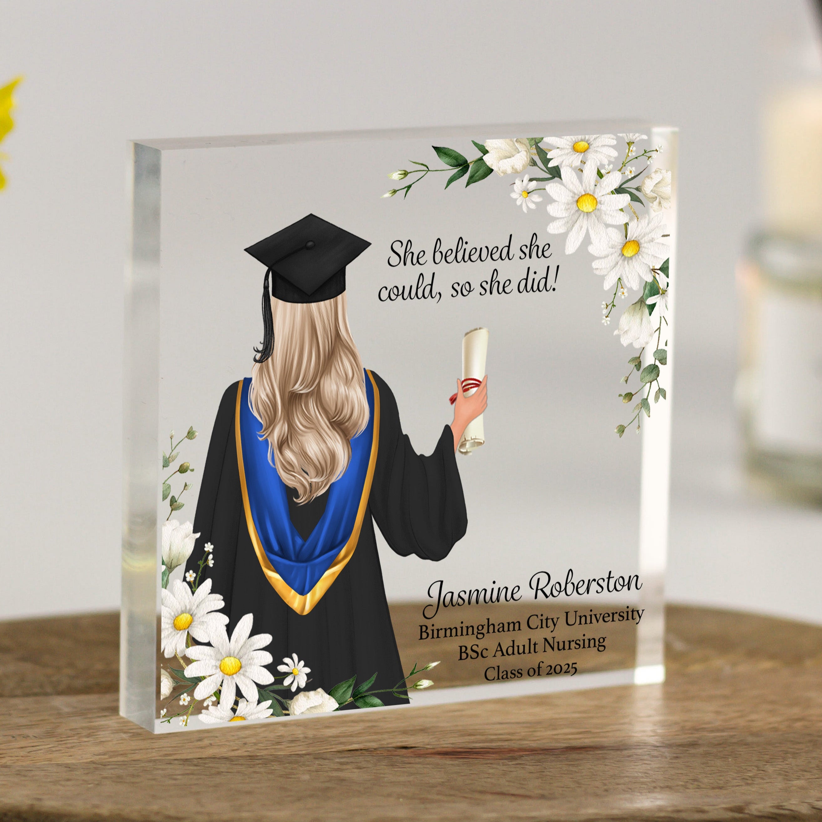 Custom Graduation Gift For Her | Personalised Graduate Portrait Block