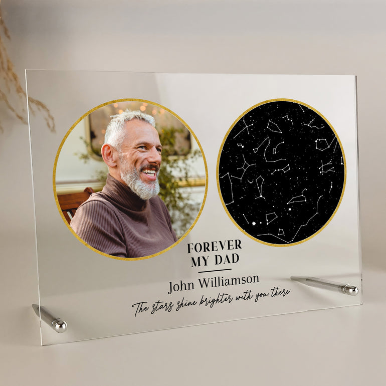 personalised memorial acrylic plaque WITH STAR MAP AND PHOTO FOR DAD