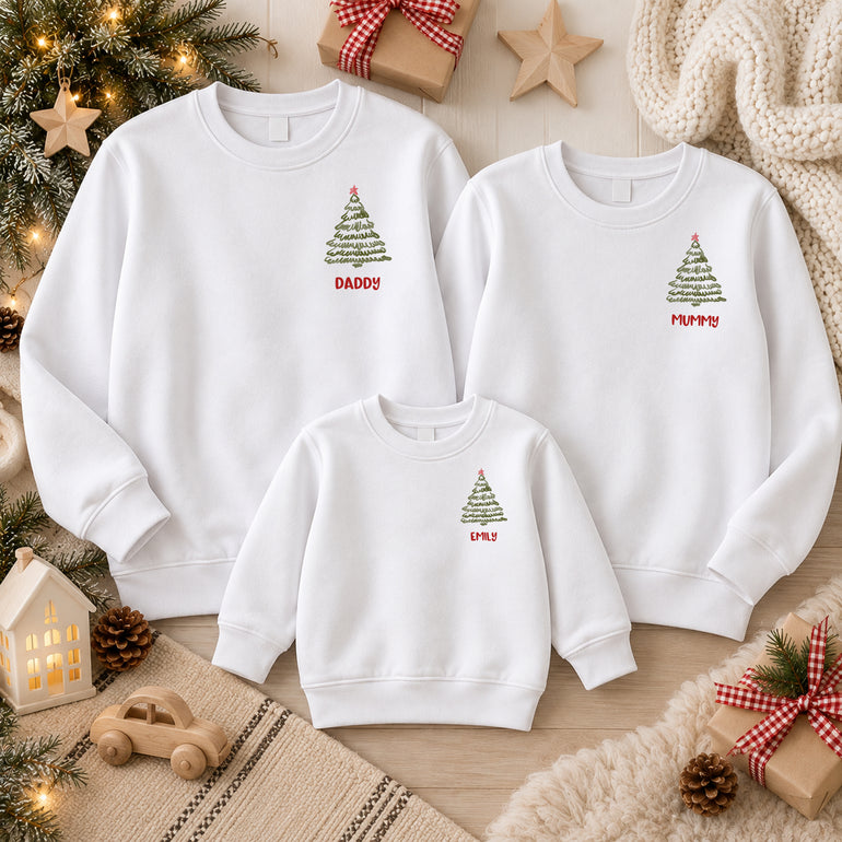 White Christmas Crew family jumper with name on the front and surname on the back, alternative view