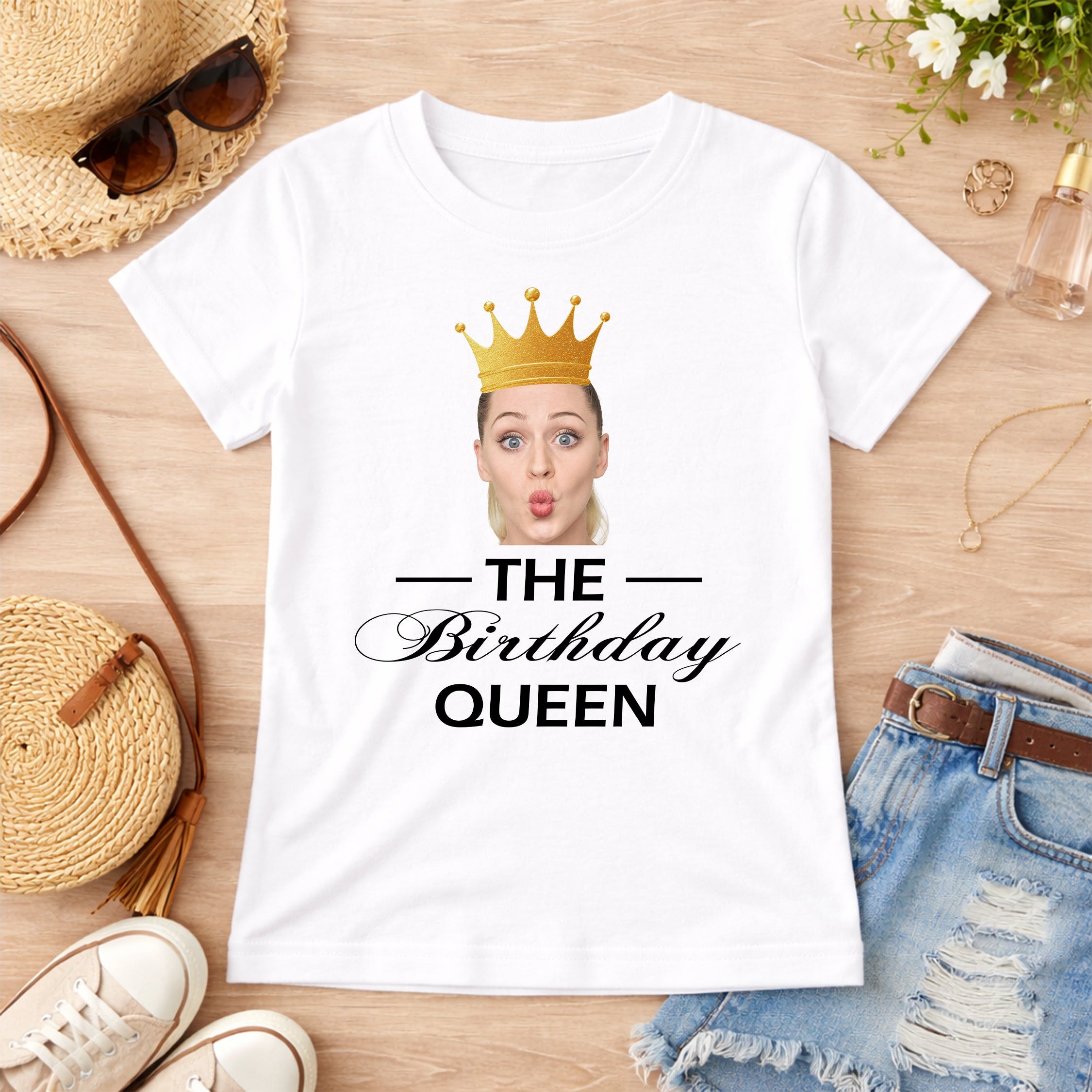 personalised birthday queen t shirt with photo face