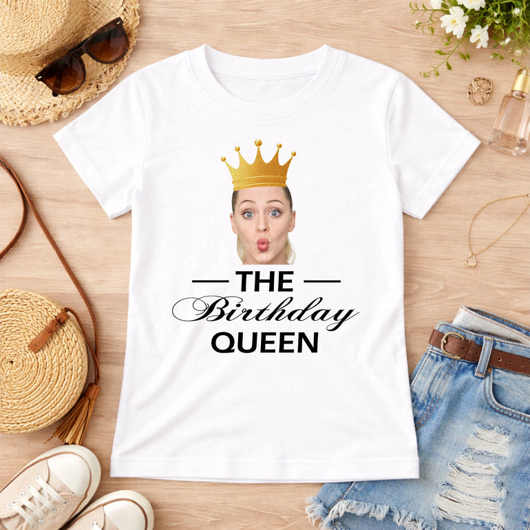 personalised birthday queen t shirt with photo face
