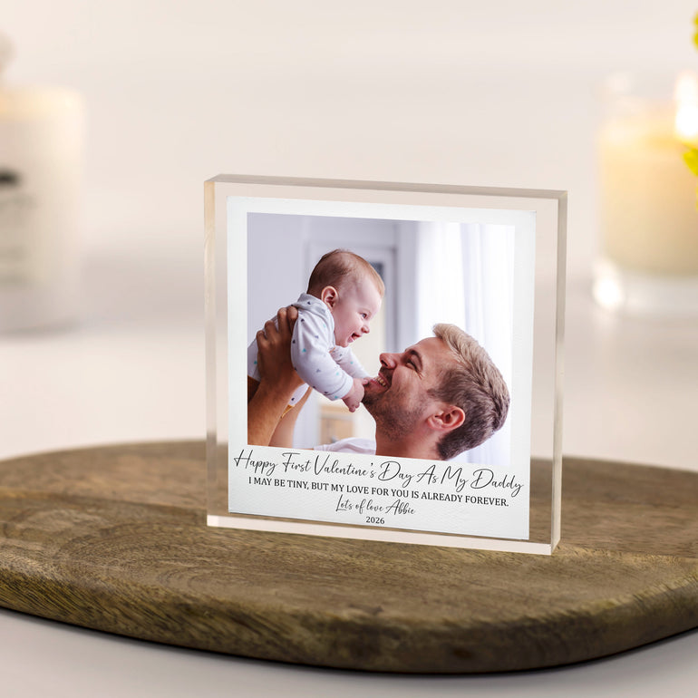 Personalised first Valentine’s Day as my daddy acrylic photo block with baby and father