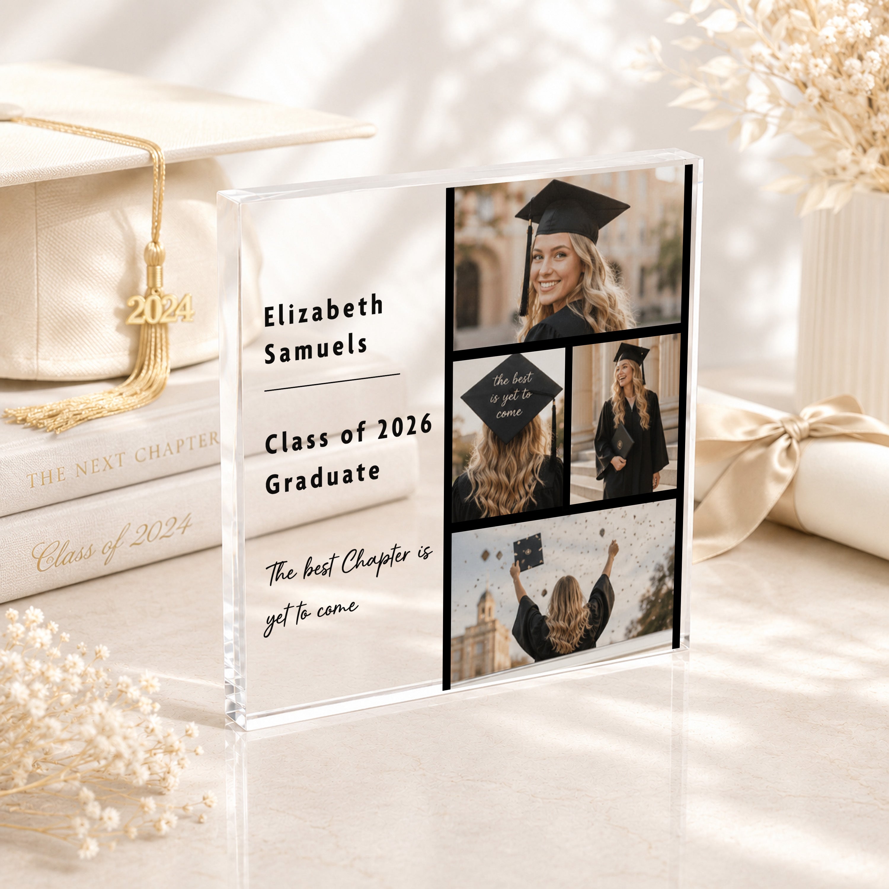 Personalised graduation photo block gift for her with photo strip layout and class year