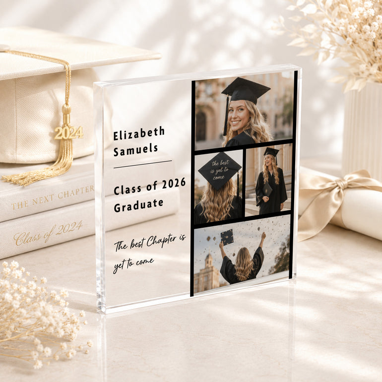 Personalised graduation photo block gift for her with photo strip layout and class year