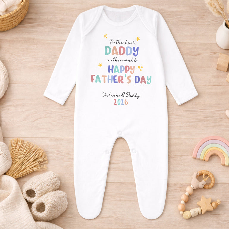 personalised baby grow fathers day outfit neutral design