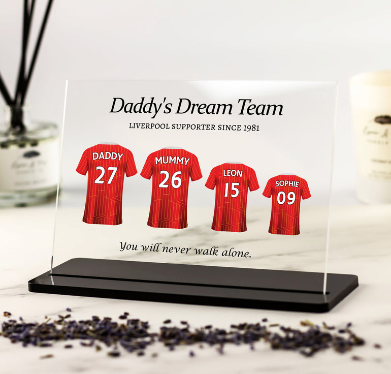 Personalised Liverpool F.C, Father's Day Gift, Dad, Granddad, Daddy - Acrylic Plaque & Stand