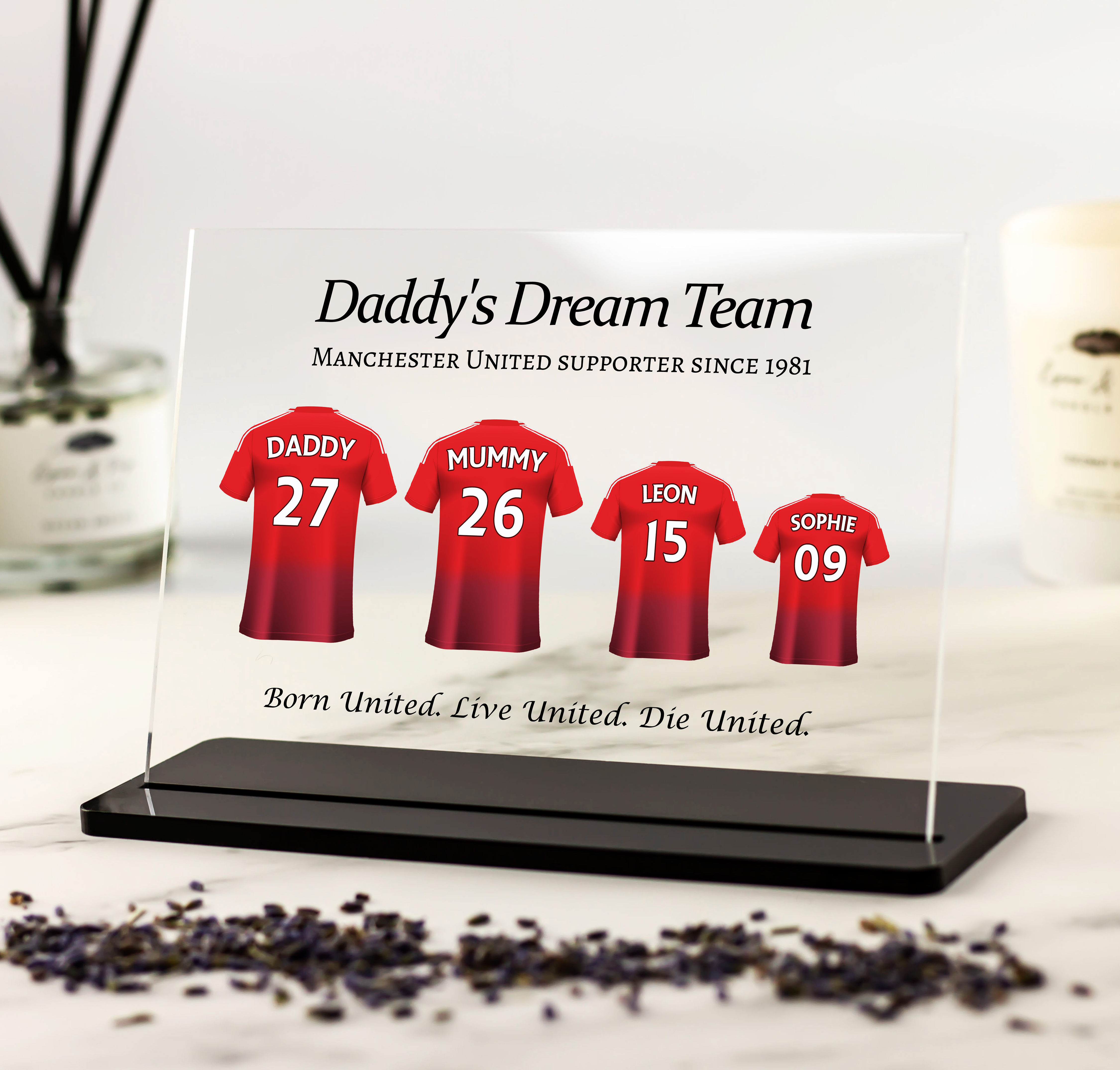 Personalised Manchester United F.C, Father's Day Gift, Dad, Granddad, Daddy - Acrylic Plaque & Stand