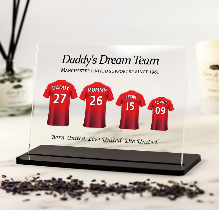 Personalised Manchester United F.C, Father's Day Gift, Dad, Granddad, Daddy - Acrylic Plaque & Stand