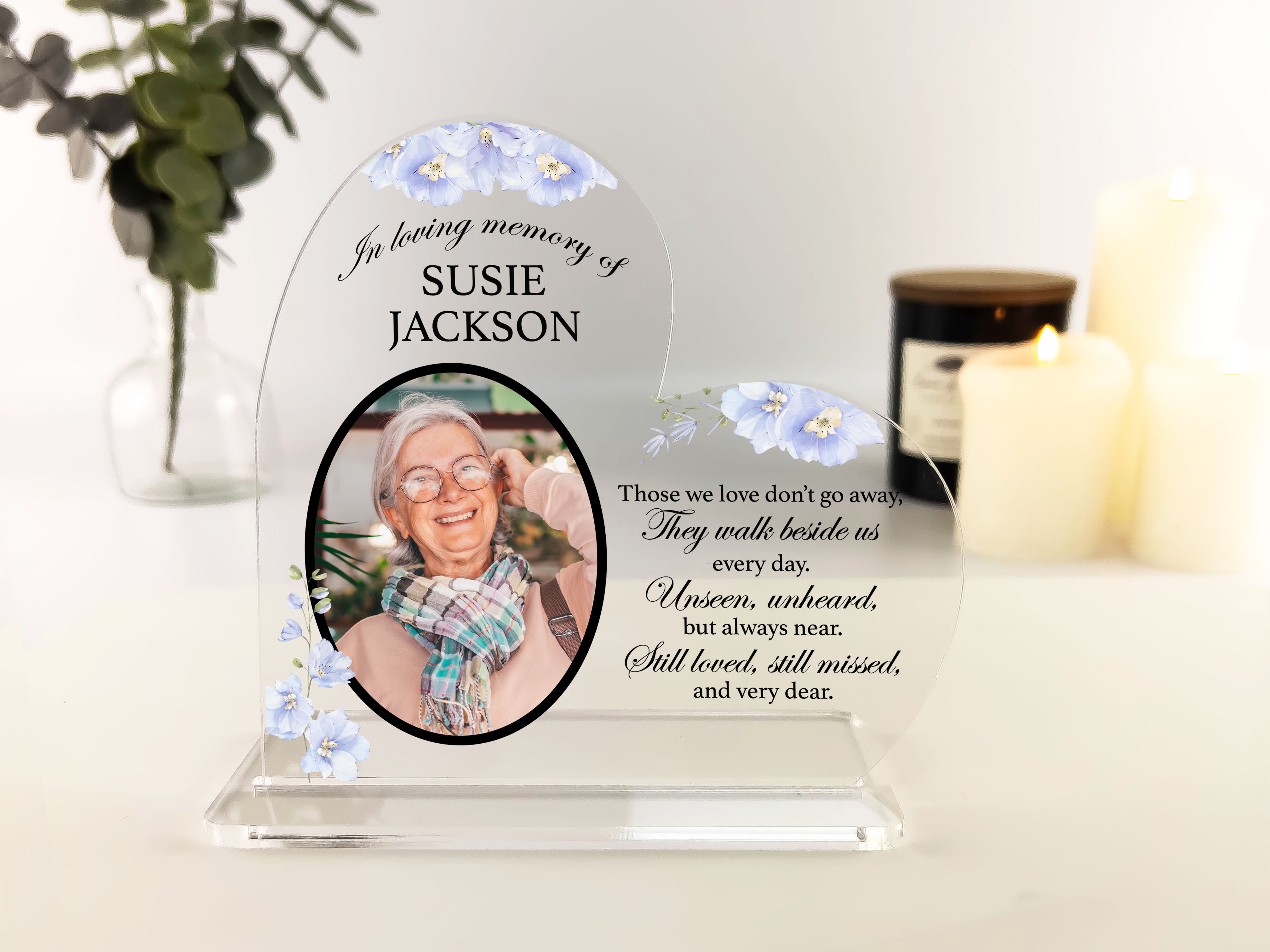 Personalised Memorial Photo & Forget-me-nots - In Loving Memory Acryli ...