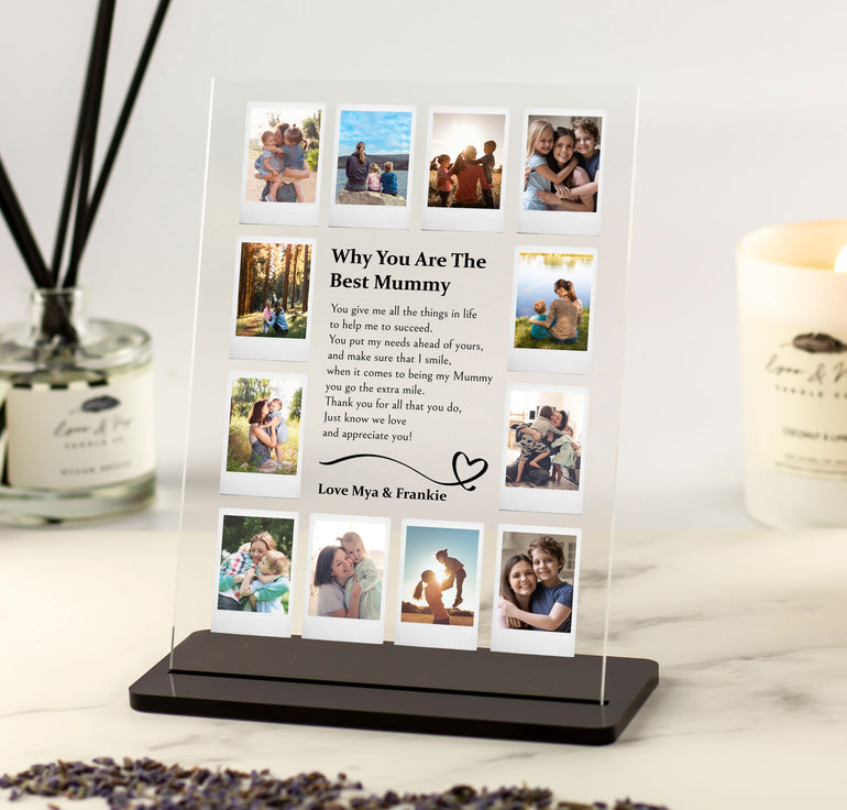 'Why You Are The Best Mummy' Collage Poster Acrylic with Poem - 12 Polaroid Style Pictures