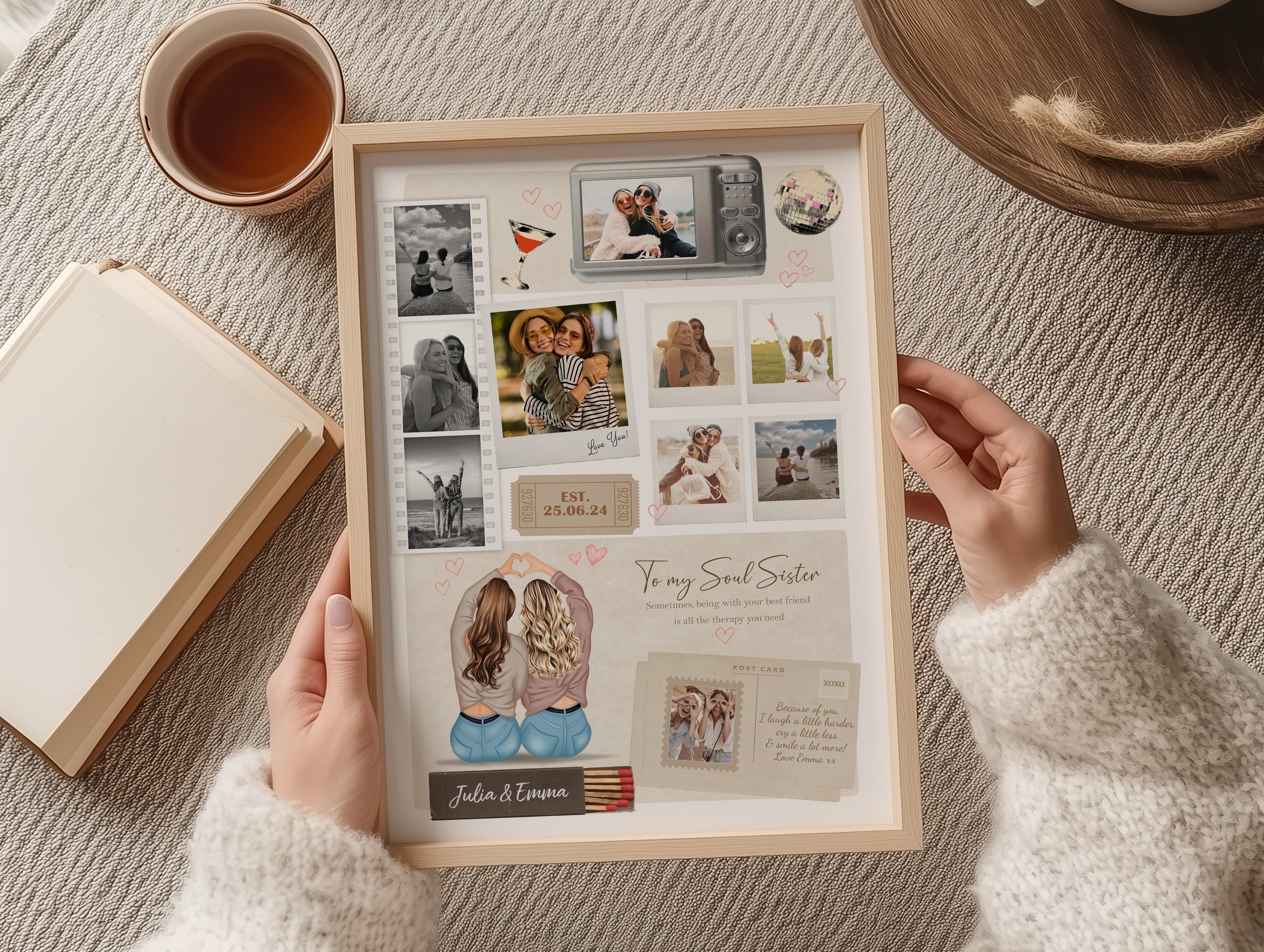 Personalised matchbox style friendship print with custom illustration