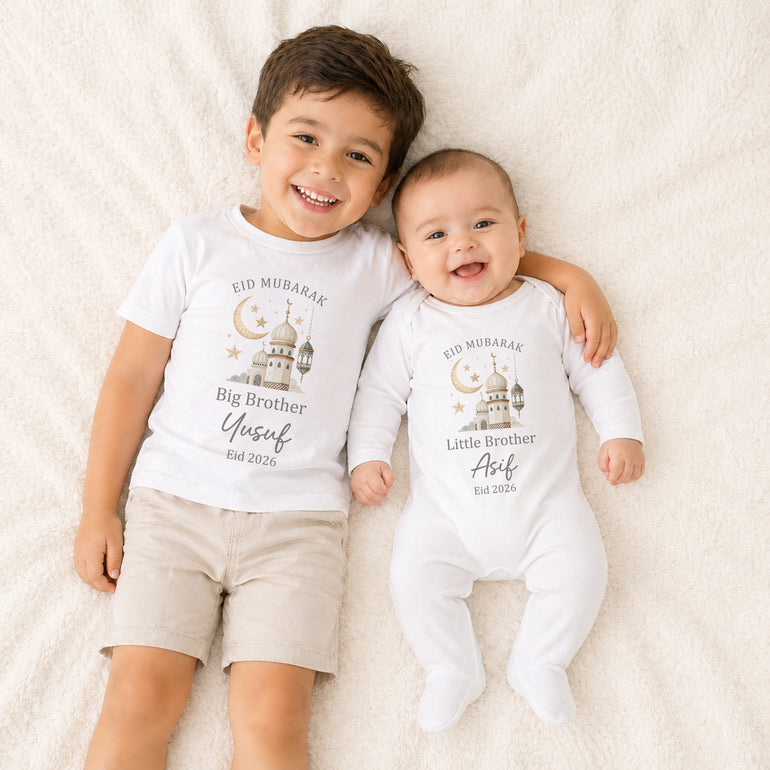 Matching Eid sibling outfits for baby, toddler and child