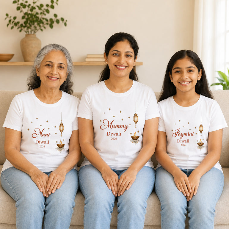 Personalised matching Diwali family T-shirts for Nani Mummy and daughter