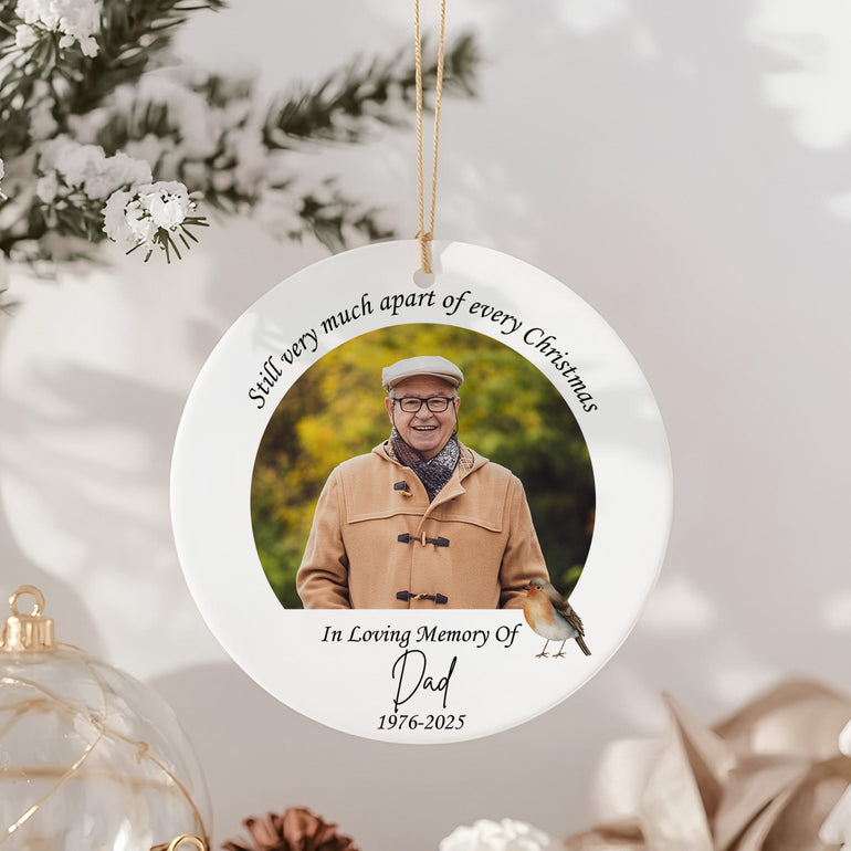 Memorial Christmas bauble with personalised photo and name – remembrance ornament for loved ones