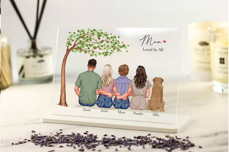 Personalised mum and children acrylic plaque custom family portrait gift with pets