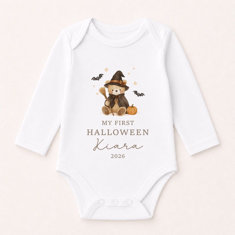Personalised My First Halloween long sleeve baby vest with child name and year