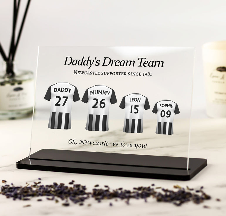 Personalised Newcastle United F.C, Father's Day Gift, Dad, Granddad, Daddy - Acrylic Plaque & Stand
