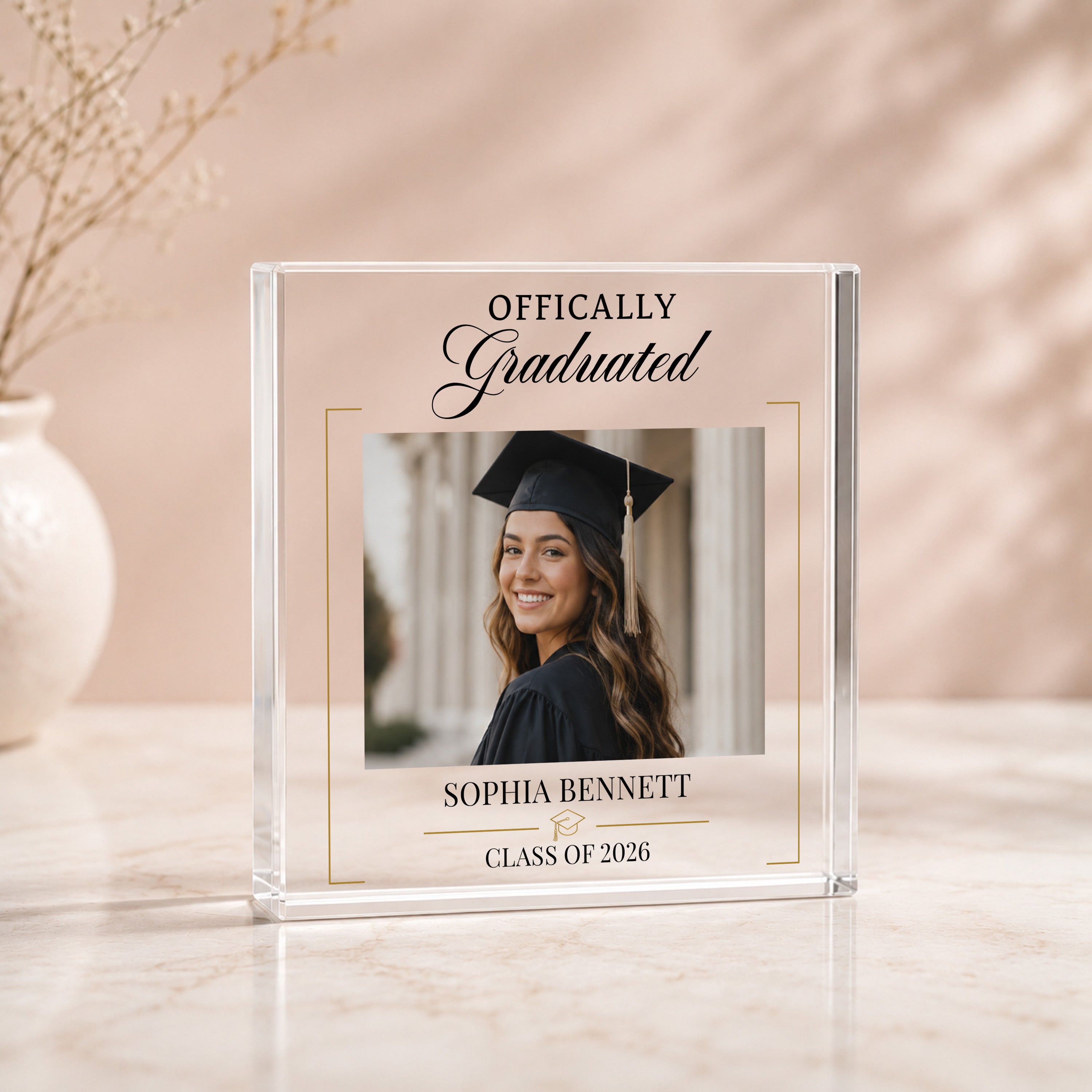 Officially Graduated personalised photo block with graduate photo, name and class year