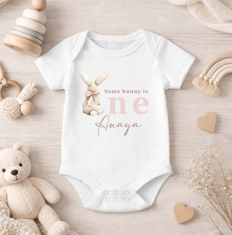 some bunny is one baby vest pink personalised