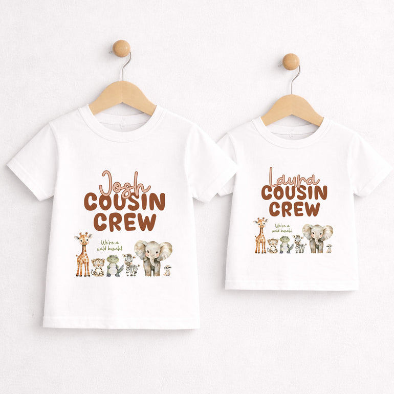 personalised cousin crew matching shirts safari animals kids outfit