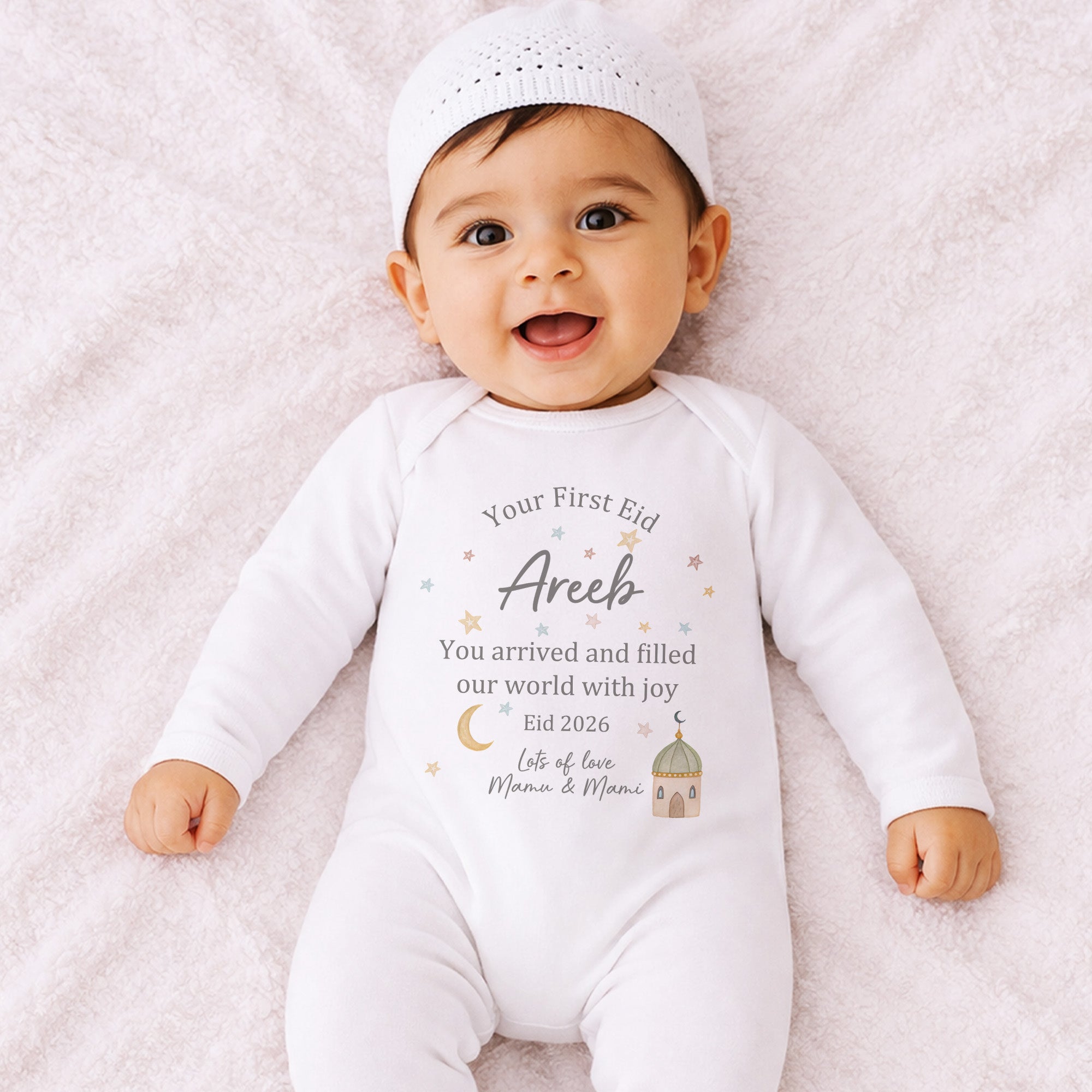 Personalised Eid baby grow or baby vest for baby’s first Eid celebration