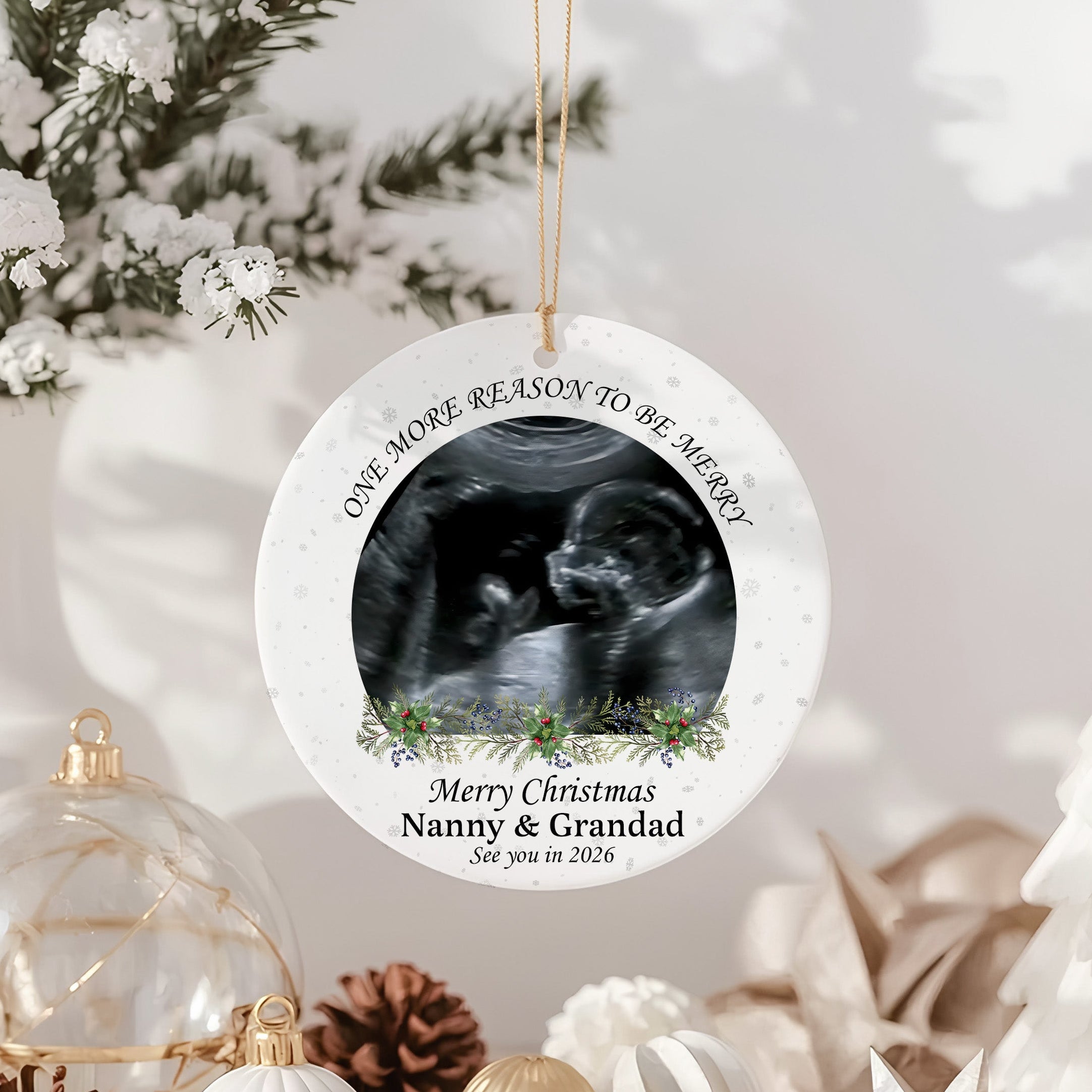 Personalised baby scan Christmas bauble for grandparents