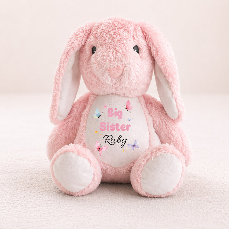 personalised big sister bunny with name pink plush