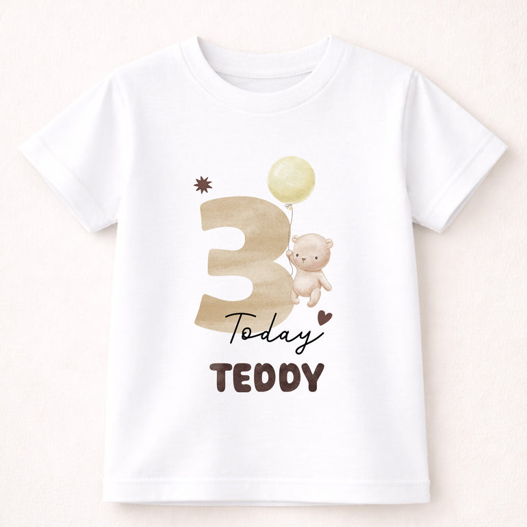 Personalised 3rd birthday outfit teddy bear neutral design