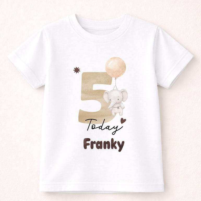 Personalised 5th birthday t-shirt elephant animal design