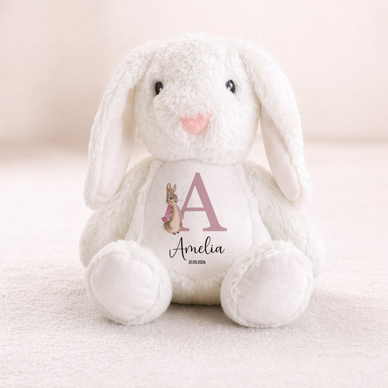 personalised baby bunny pink initial name plush toy