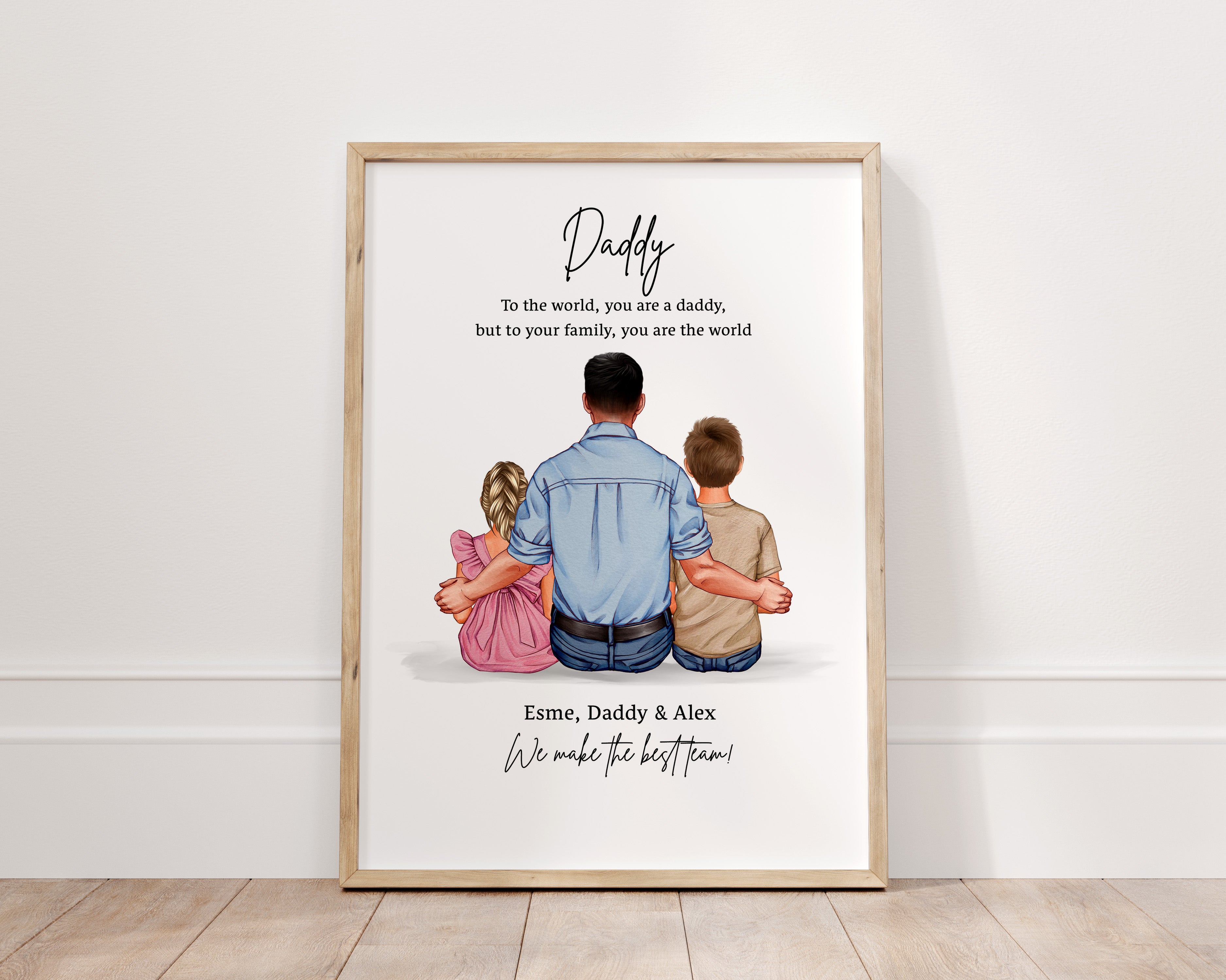Custom father and kids illustration with pets