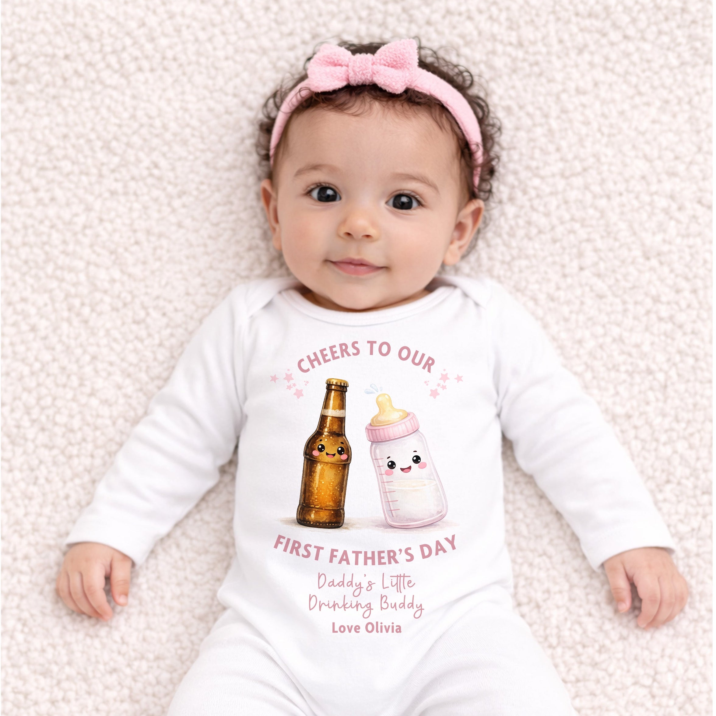 Cheers to our first father's day baby grow Pink Design