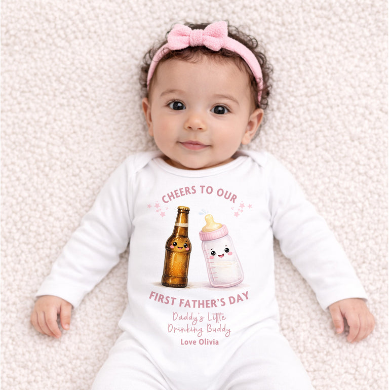 Cheers to our first father's day baby grow Pink Design