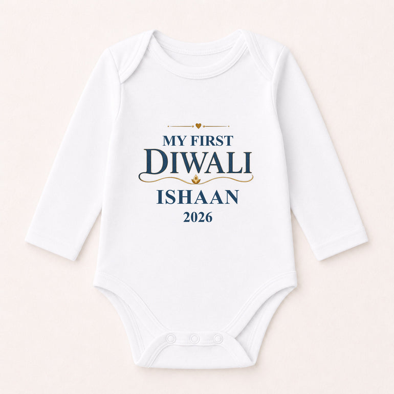 Personalised My First Diwali long-sleeve baby vest with name and year