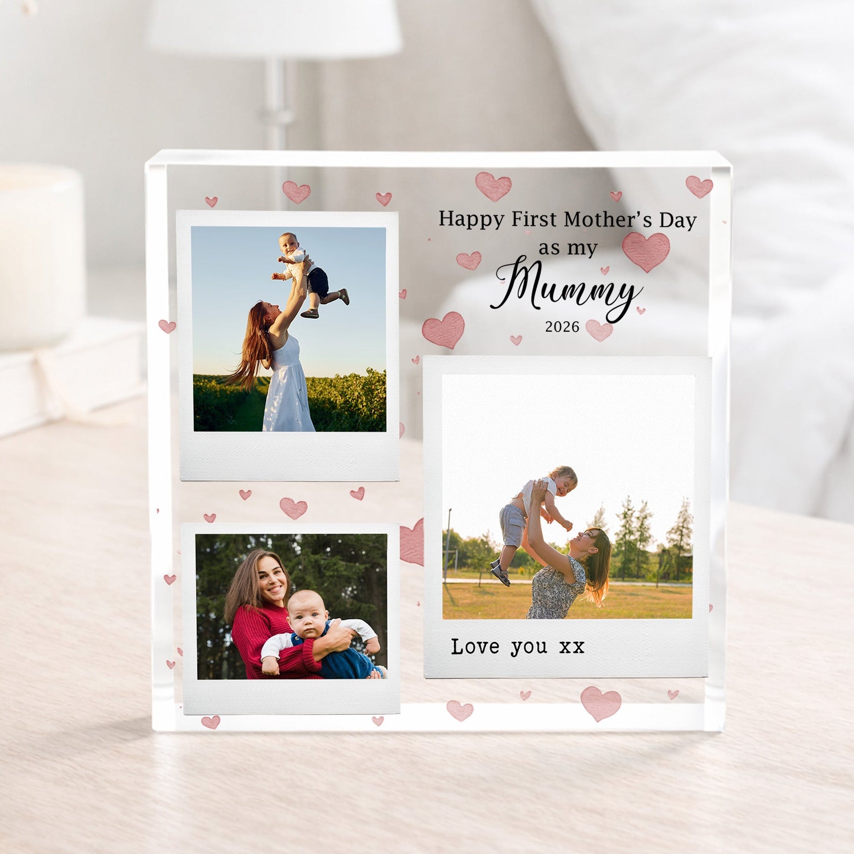 First Mother’s Day acrylic photo block personalised gift for mummy nanny or grandma from baby freestanding clear acrylic