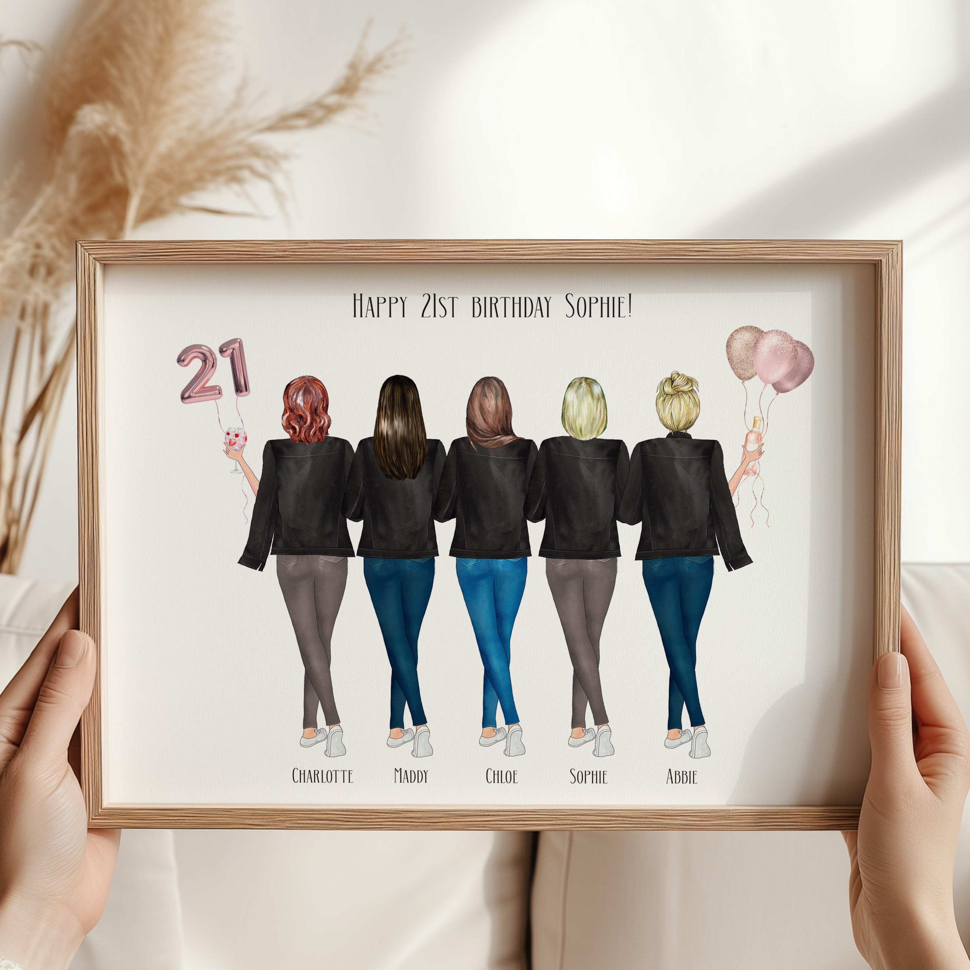 Personalised 21st birthday friendship group print with names