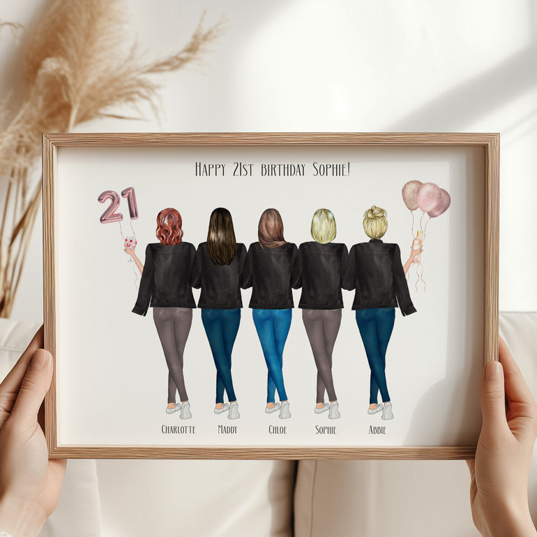 Personalised 21st birthday friendship group print with names
