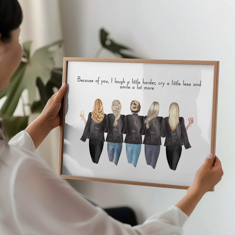 personalised best friends illustration print with women shown from behind