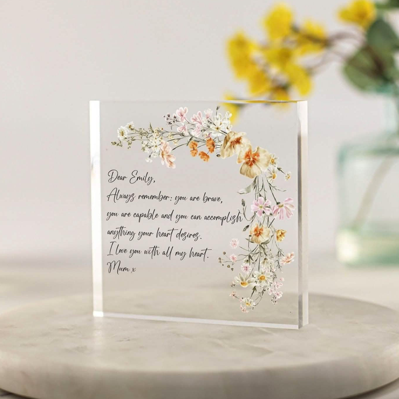 Gift for daughter personalised from Mum Mom Floral Plaque Graduation gift, inspirational gifts, Daughter christmas gift, Mother daughter gift New job