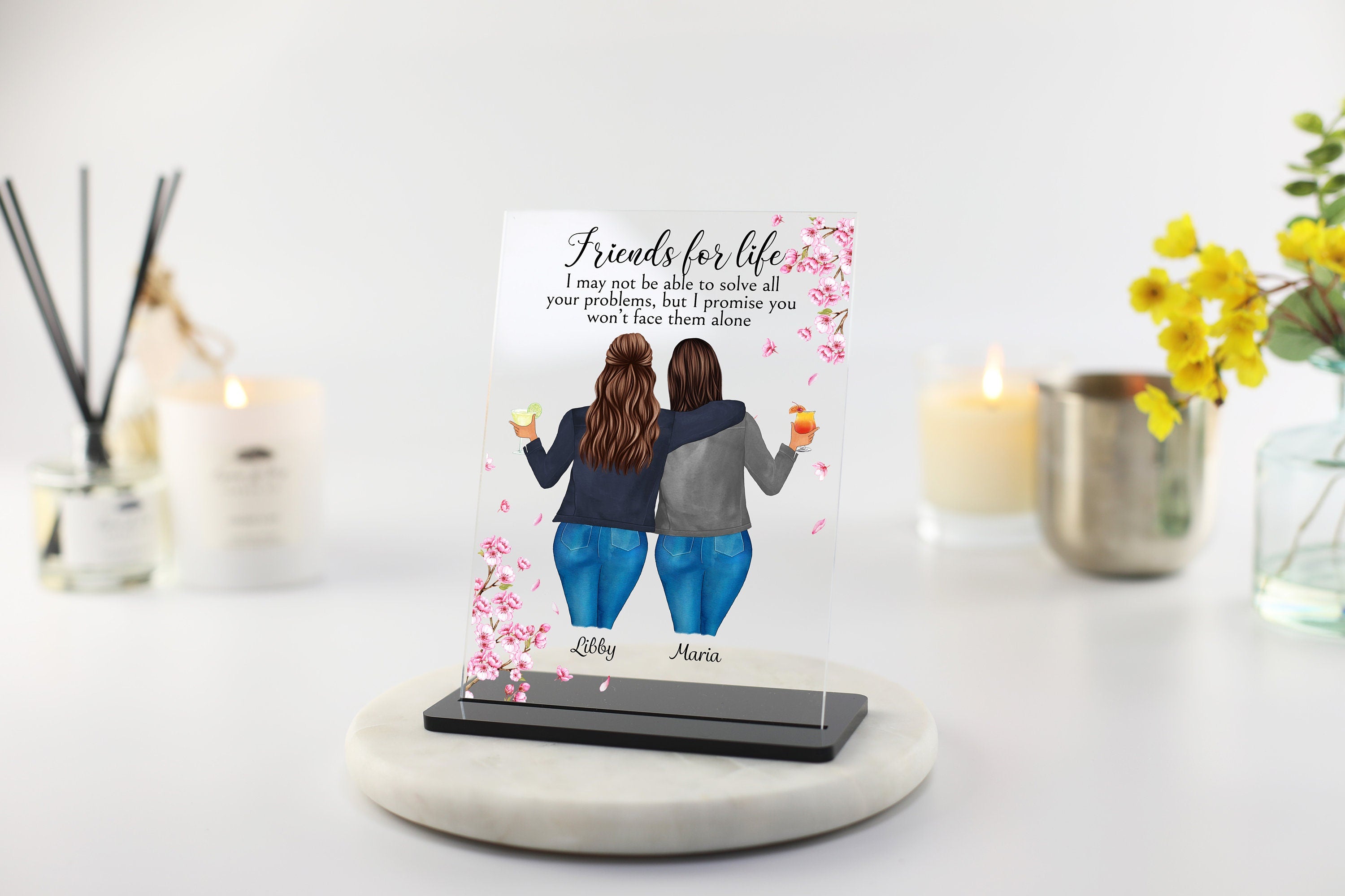 Best Friend Print, Christmas Gift for Friends, Personalised Gift for Her, Birthday Gift for Friend, Friendship Gift Flowers Acrylic Plaque