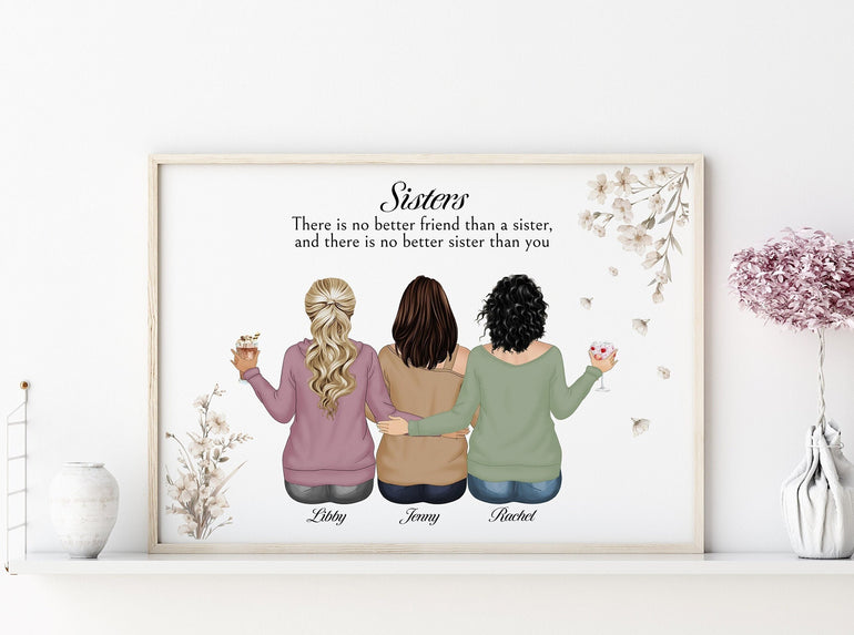 Sister Gifts, Personalised Gift Sister Print, Christmas Gift for Sisters, Unique Gifts, Custom Portrait, Sister Birthday Gift from Sisters