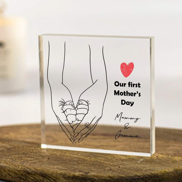Our first mothers Day personalised gift, newborn baby, Mummy and me,1st Mothers day gifts custom, line art acrylic keepsake, love you mummy, single mum gifts