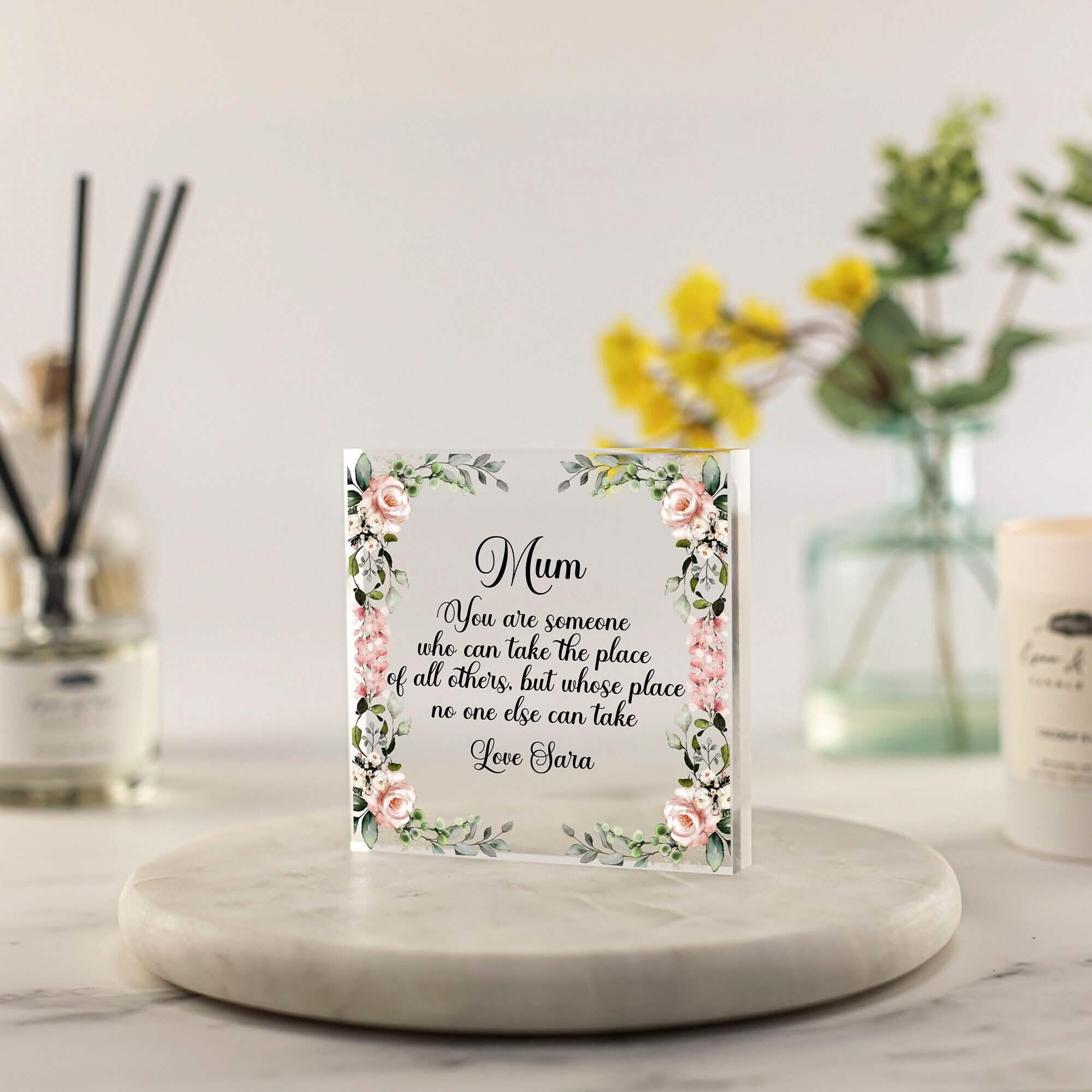 Mum Gifts, Mom Gifts, Mother Gifts, Mother&#39;s Day gift, Personalised Gift for Mums Floral Acrylic Block
