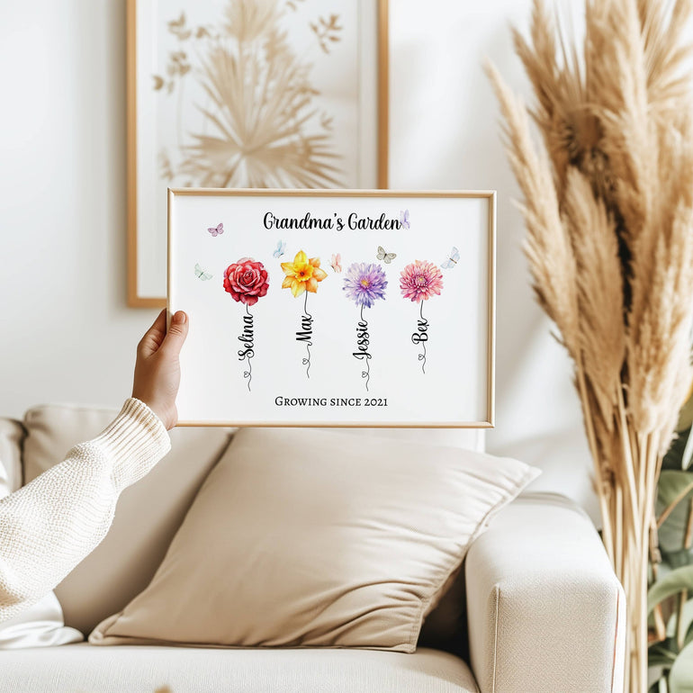Personalised Family Print, Grandma&#39;s Garden,Birth Flower Gift, Unique gift for Nan from grandchildren, best grandma gifts, christmas gift, mothers day gift, Generations print