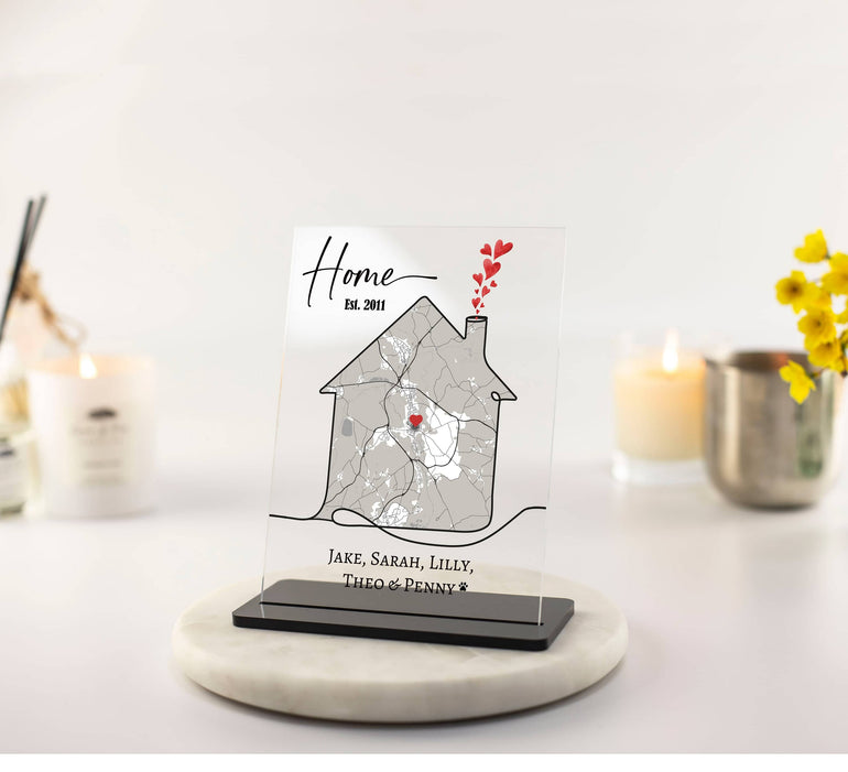 New Home Gift, Personalised Map Print Acrylic Plaque, Housewarming Gift, First Home, Gift for Couples, Moving Gift, Unique Wedding Gift