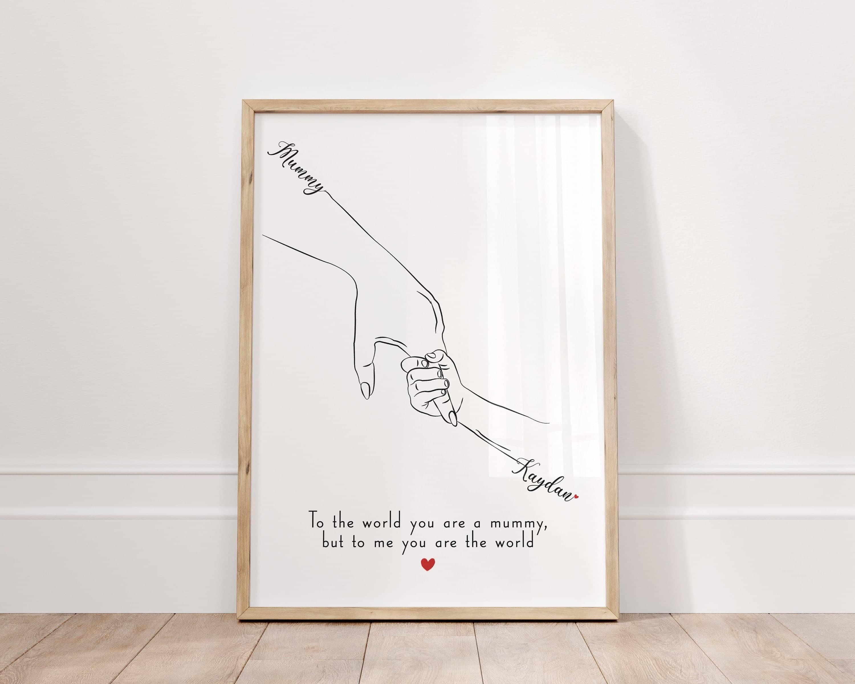 Mummy and Me, New Mum Gift, New Baby Gift, Newborn Art, 1st Mothers Day, Mother and Baby Print, Hands Line Art, Personalised Wall Art Poster