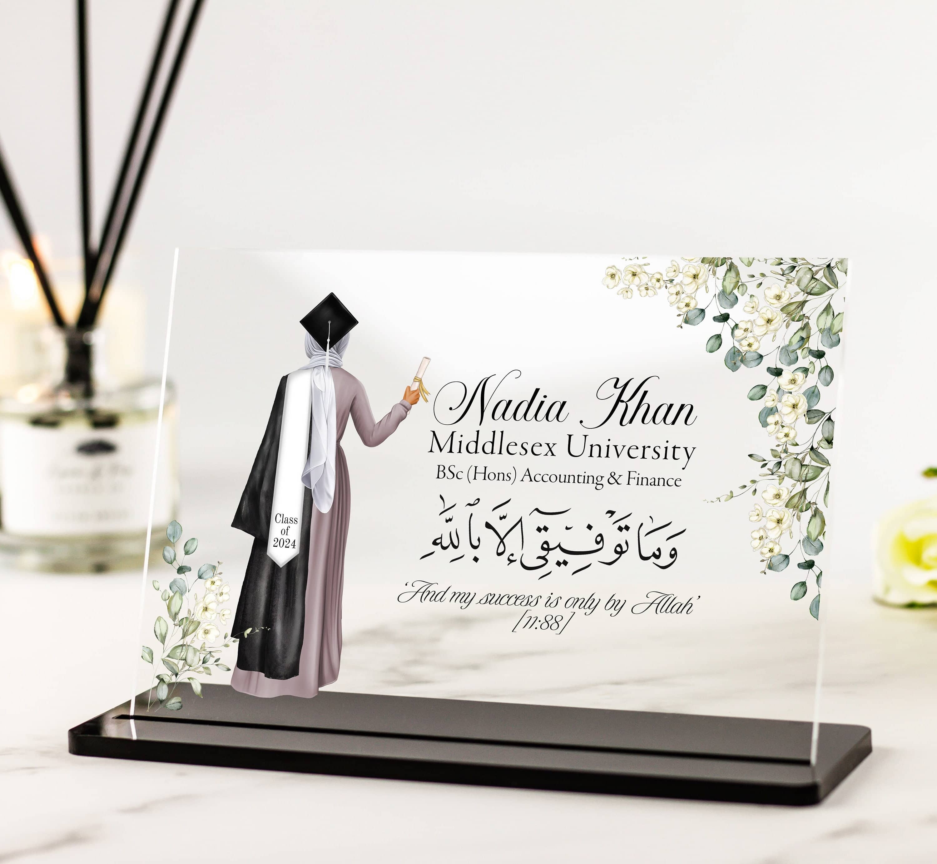Female Muslim Graduation Gift, Hijab Islamic Grad Gift, Graduation Gifts for Her, Class of 2024 2025 Any Year Arabic Quote Acrylic Plaque